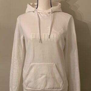 Puma White Embossed Logo Pullover Hoodie